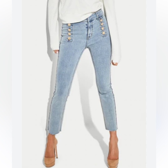 NEW GENERATION LOVE justine denim pants in light blue wash white buttons Size 24 - Picture 2 of 16